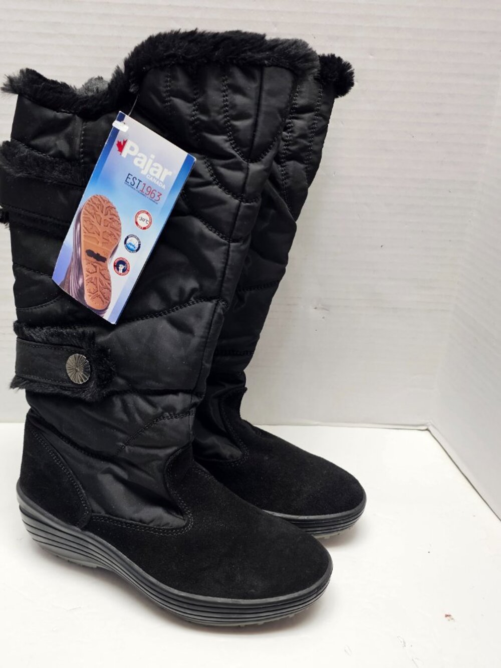 New Pajar Chloe Tall Black Winter Snow Boots Waterproof Faux Fur Zip 38 Canada
